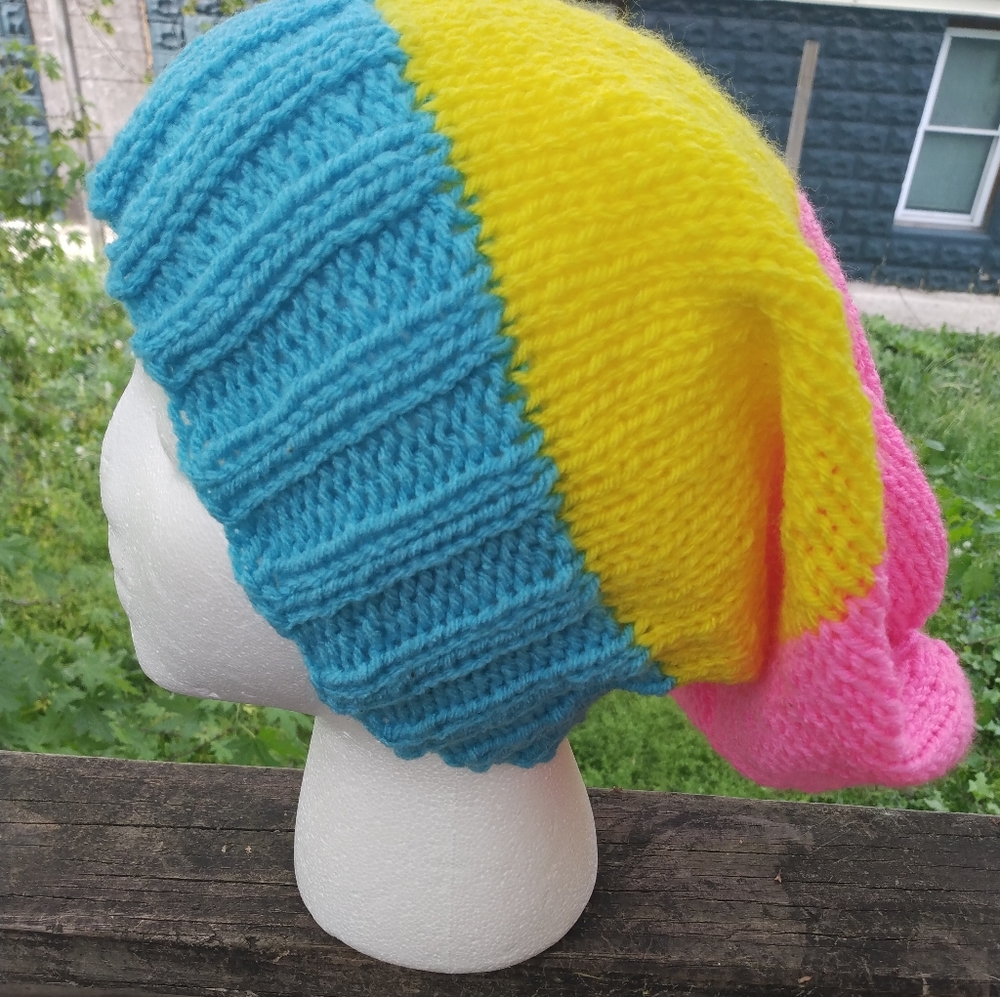 Pansexual flag inspired hand knitted items